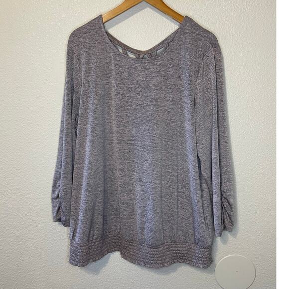 Apt. 9 Long Sleeve Cross Strap Low Back Smocked Waist Top XL Heathered Gray Pink - Picture 1 of 11